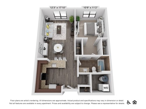 Floor plan for 1 bed, 1 bath, 707 sqft